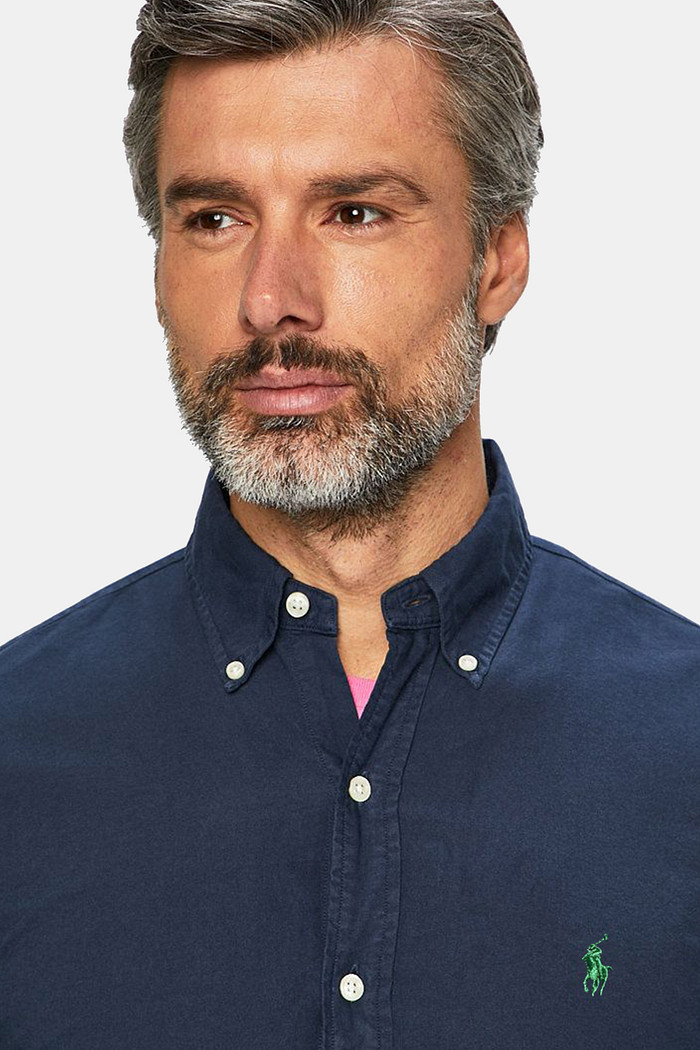 Camisa Ralph Lauren Custom Fit Sarja Green Icon Azul Marinho