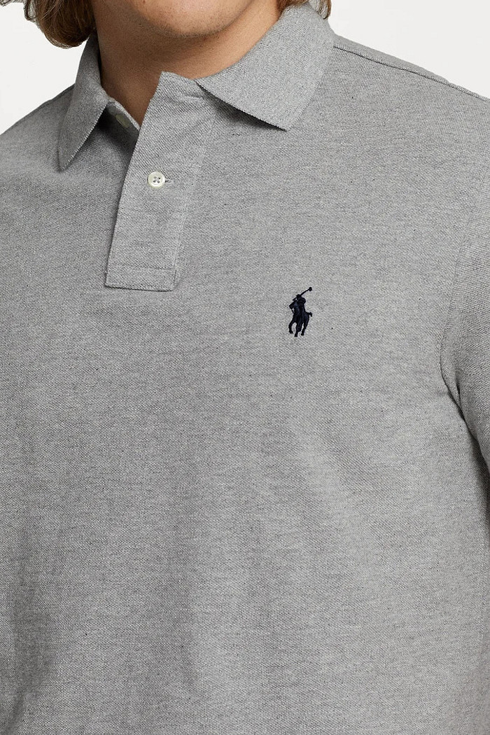 Camisa Polo Ralph Lauren Custom Slim Fit Navy Icon Cinza Mescla
