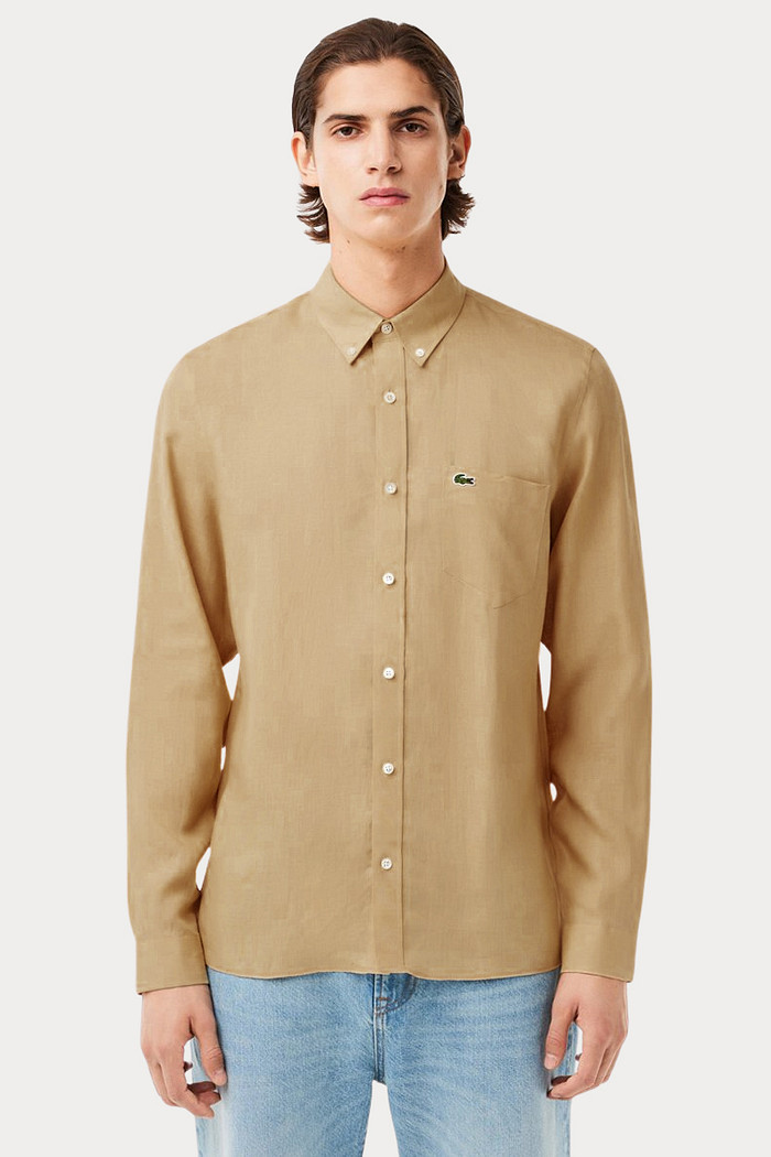 Camisa Lacoste Regular Fit Pocket Linho Bege
