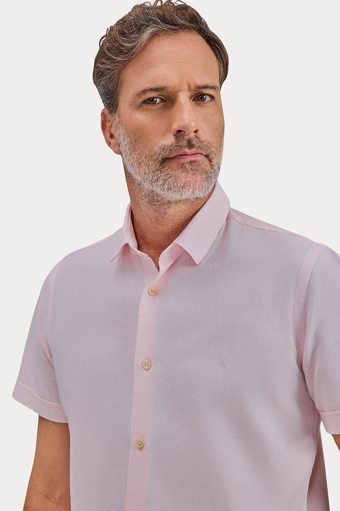 Camisa Reserva Manga Curta Oxford Color Rosa Claro