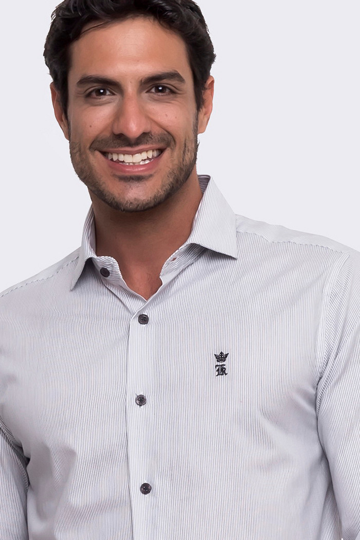 Camisa Sergio K Masculina Casual Regular Fit Listrada Preta /Branca