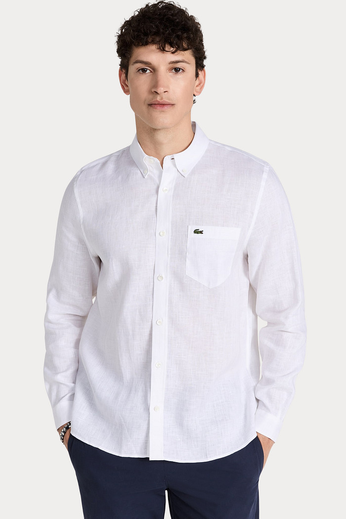 Camisa Lacoste Regular Fit Pocket Linho Branca