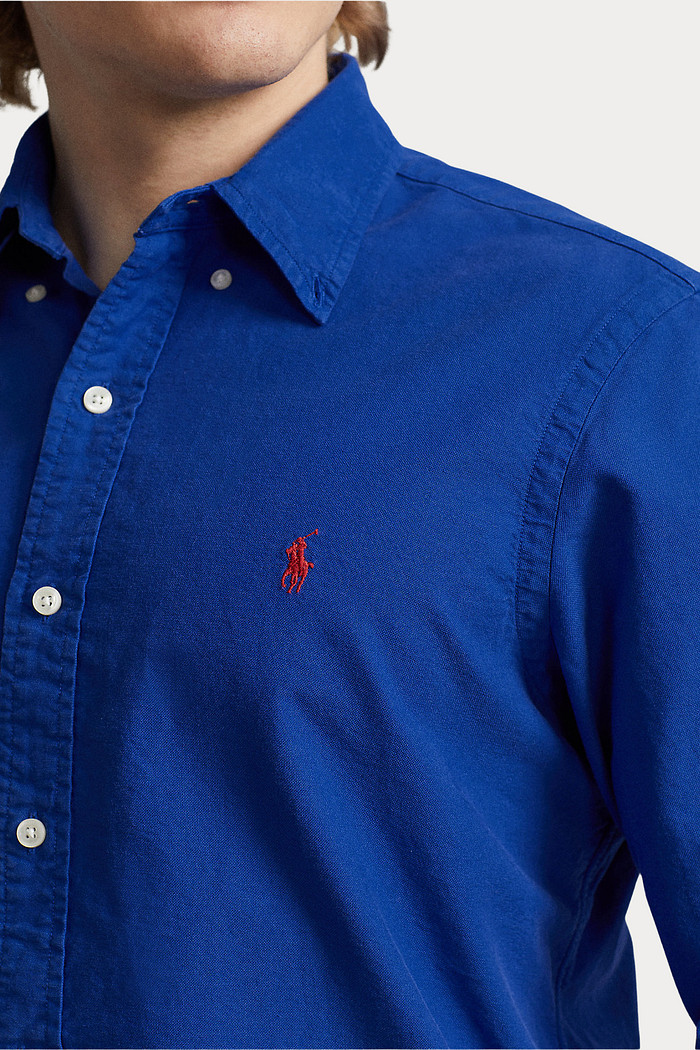 Camisa Ralph Lauren Custom Fit Red Icon Cotton Oxford Azul