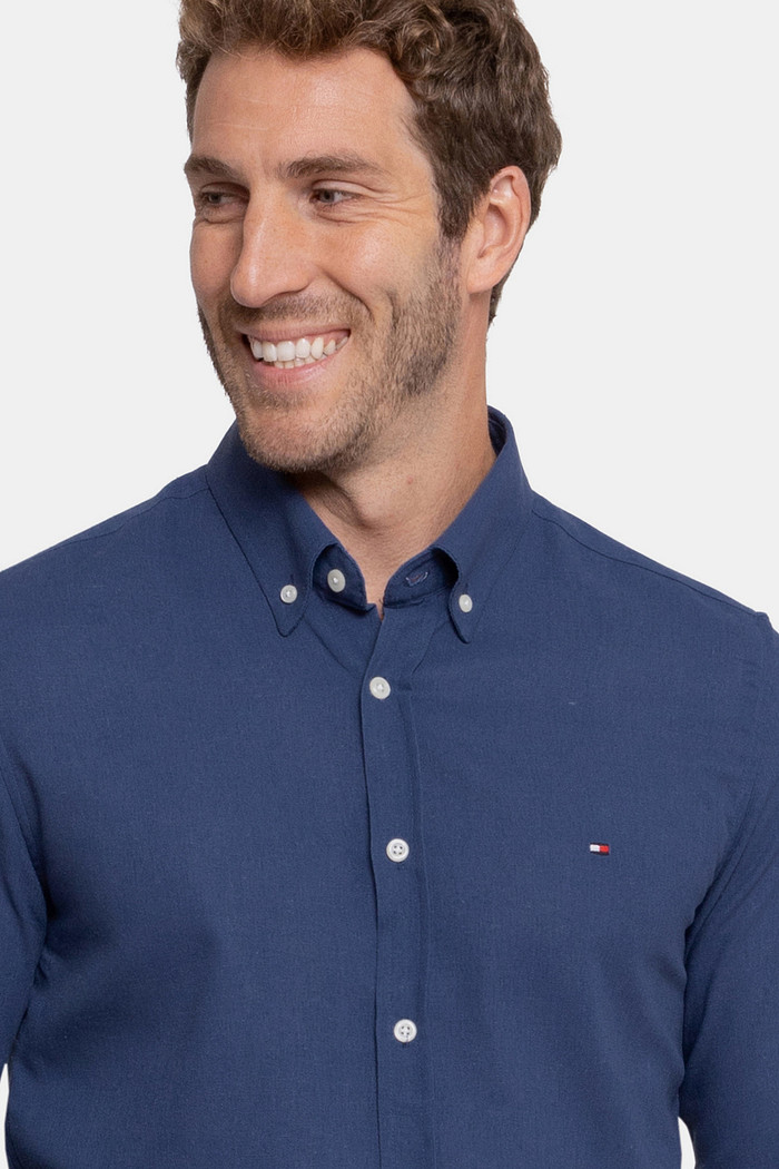Camisa Tommy Hilfiger Regular Fit Masculina Linho Blend Azul Marinho