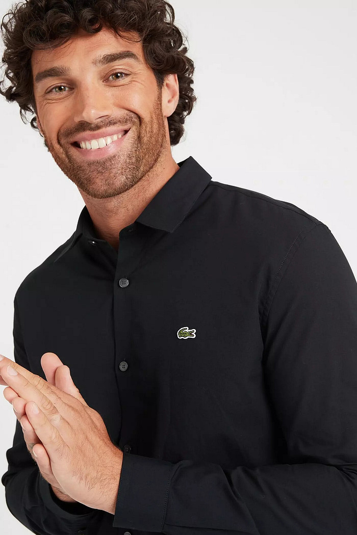 Camisa Lacoste Regular Fit Cotton Tricoline Preta