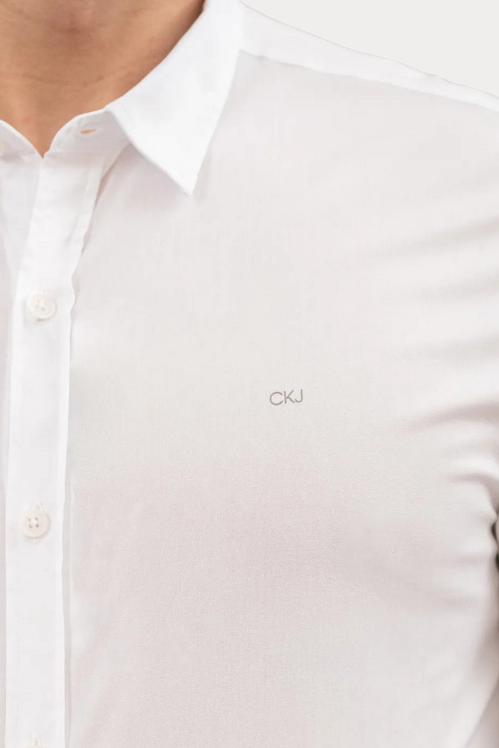Camisa Calvin Klein Jeans Slim Fit Logo CKJ Oxford Strech Branca