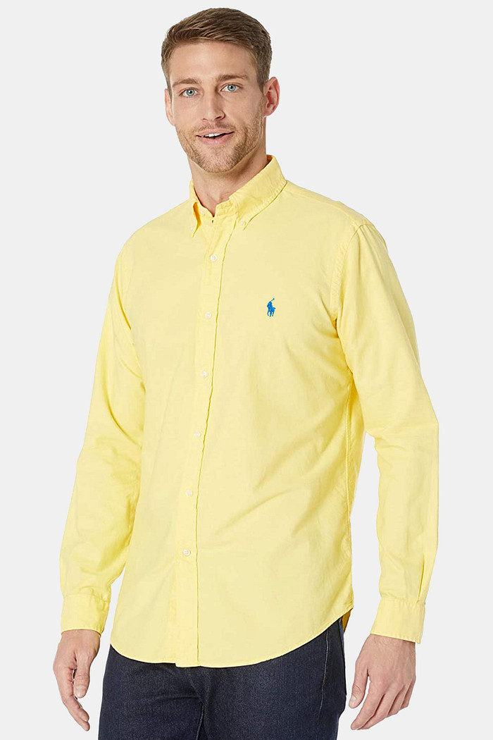 Camisa Ralph Lauren Custom Fit Sarja Blue Icon Amarela