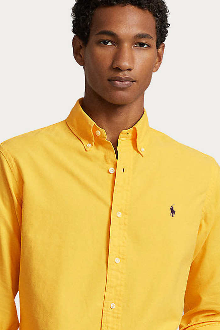 Camisa Ralph Lauren Custom Fit Navy Icon Oxford Amarela