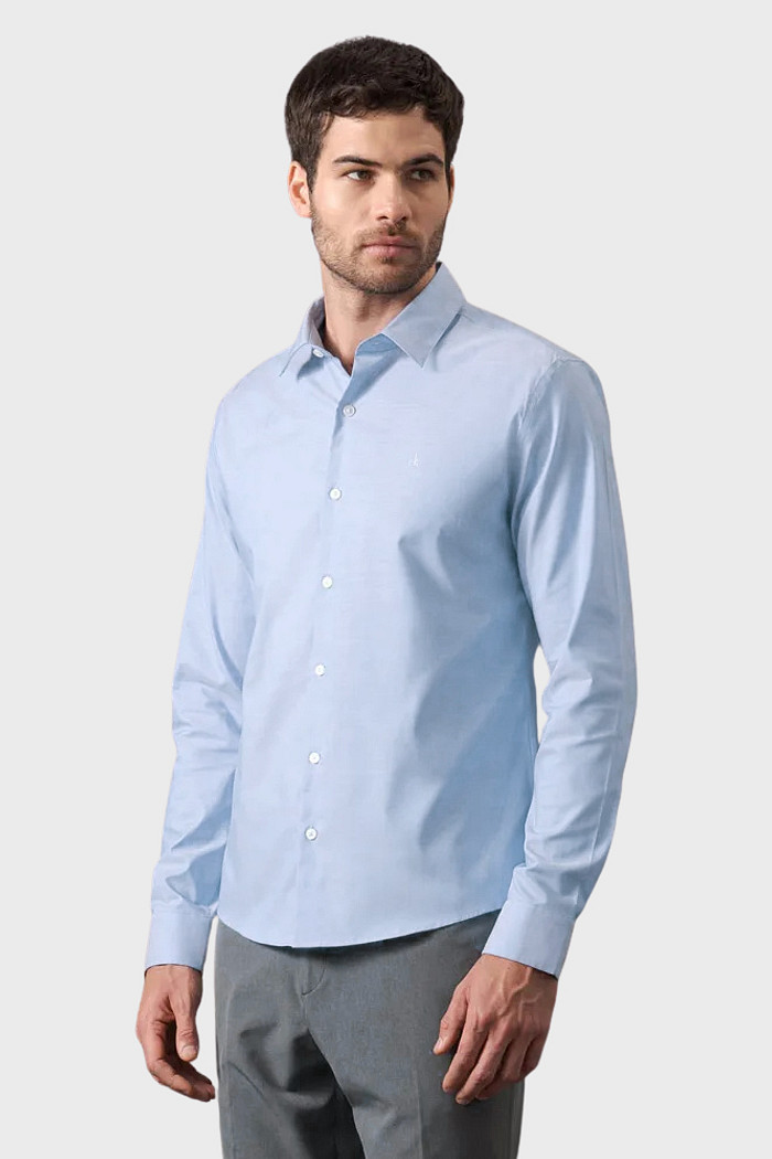 Camisa Calvin Klein Jeans Slim Fit Logo Básico CK Azul Claro