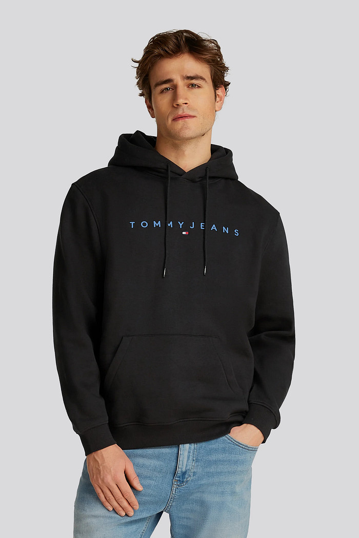 Moletom Tommy Jeans Masculino Regular Linear Logo Hoodie Preto Frente