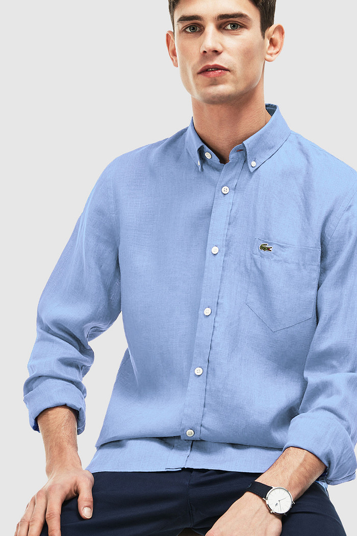 Camisa Lacoste Regular Fit Pocket Linho Azul Claro