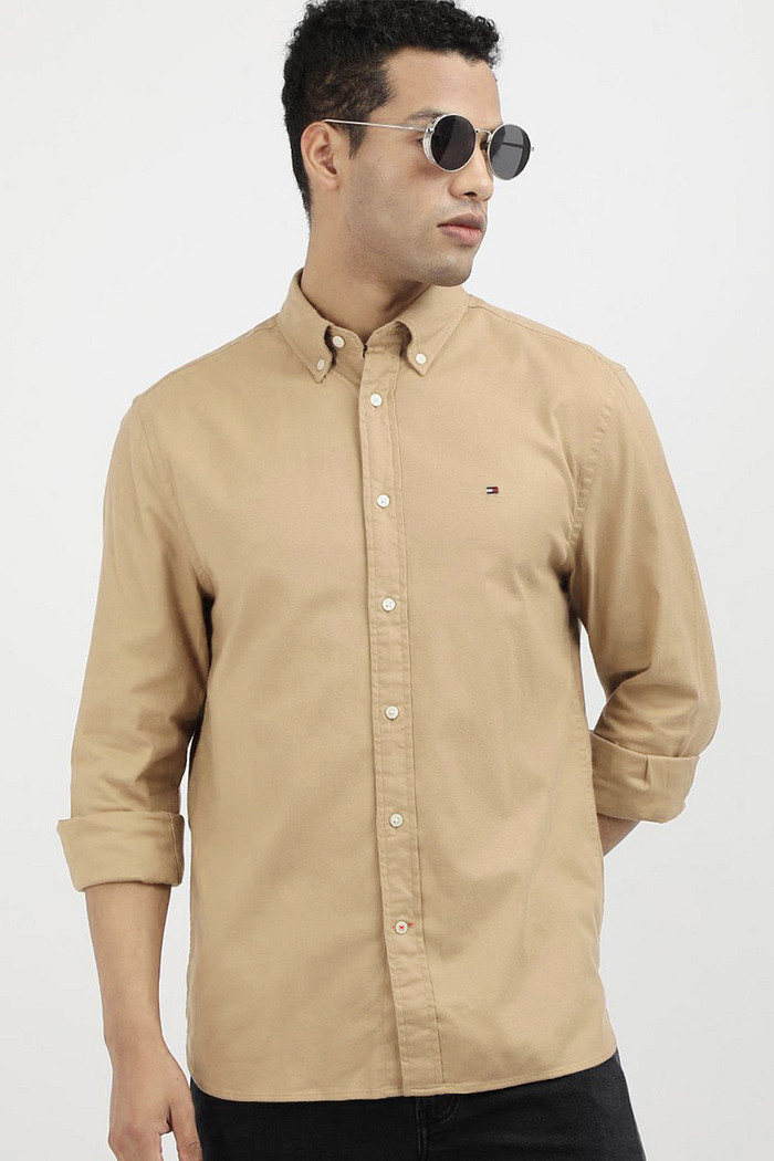 Camisa Tommy Hilfiger Oxford Bege Khaki