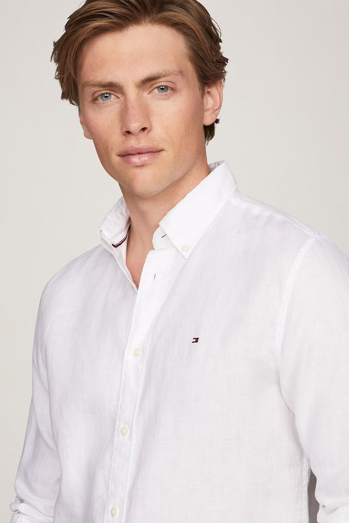 Camisa Tommy Hilfiger Regular Fit Masculina Linho Blend Branca