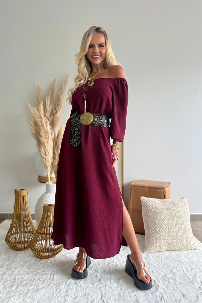 Vestido Boho Midi Olivia Cherry Lacquer
