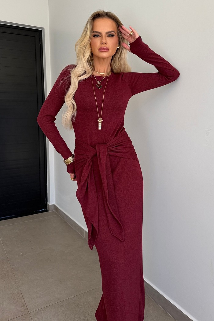 Vestido Super Midi Lanzinha Bordô
