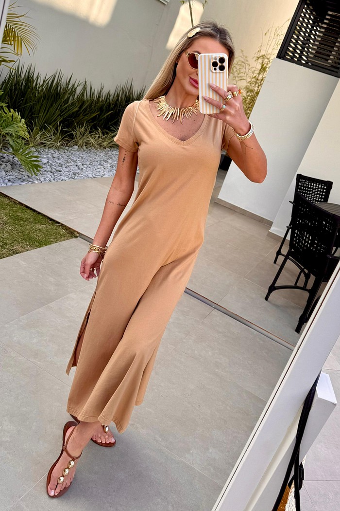 Vestido Midi V Camel
