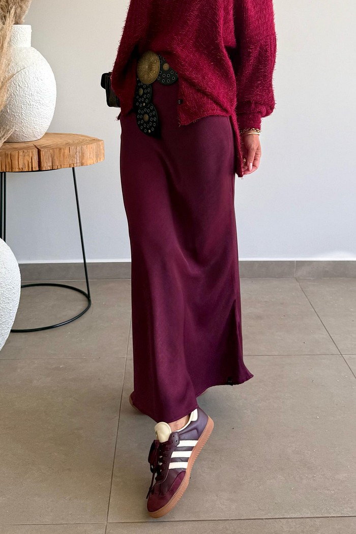 Saia Midi Cetim Cloe Cherry Lacquer