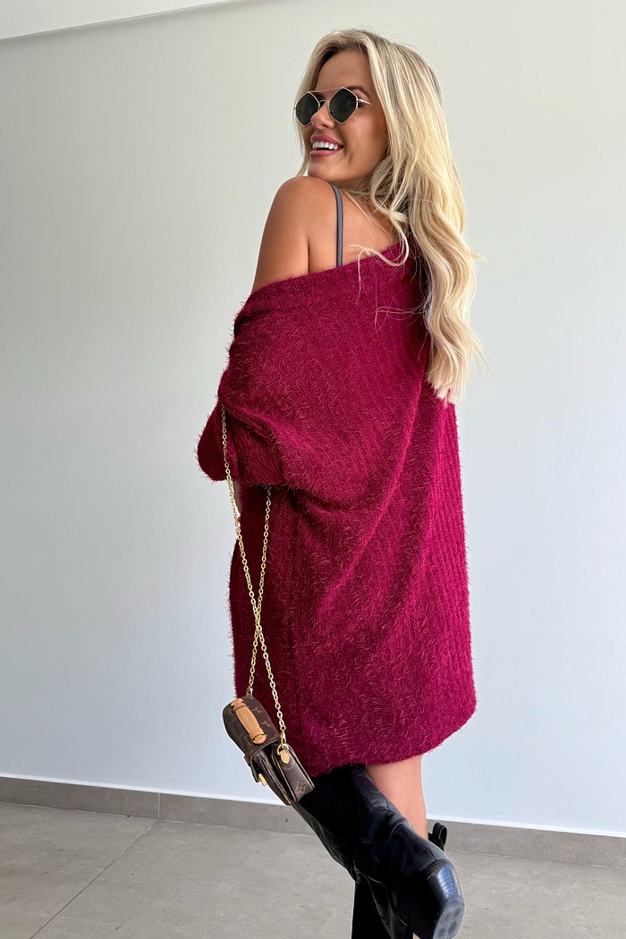 Casaco Amplo Tricot Julieta Vinho