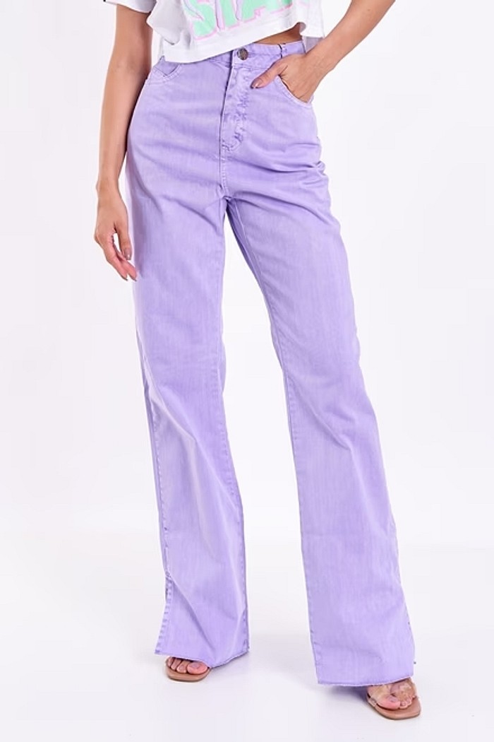Calça Wide Leg com Abertura Lateral Lilás