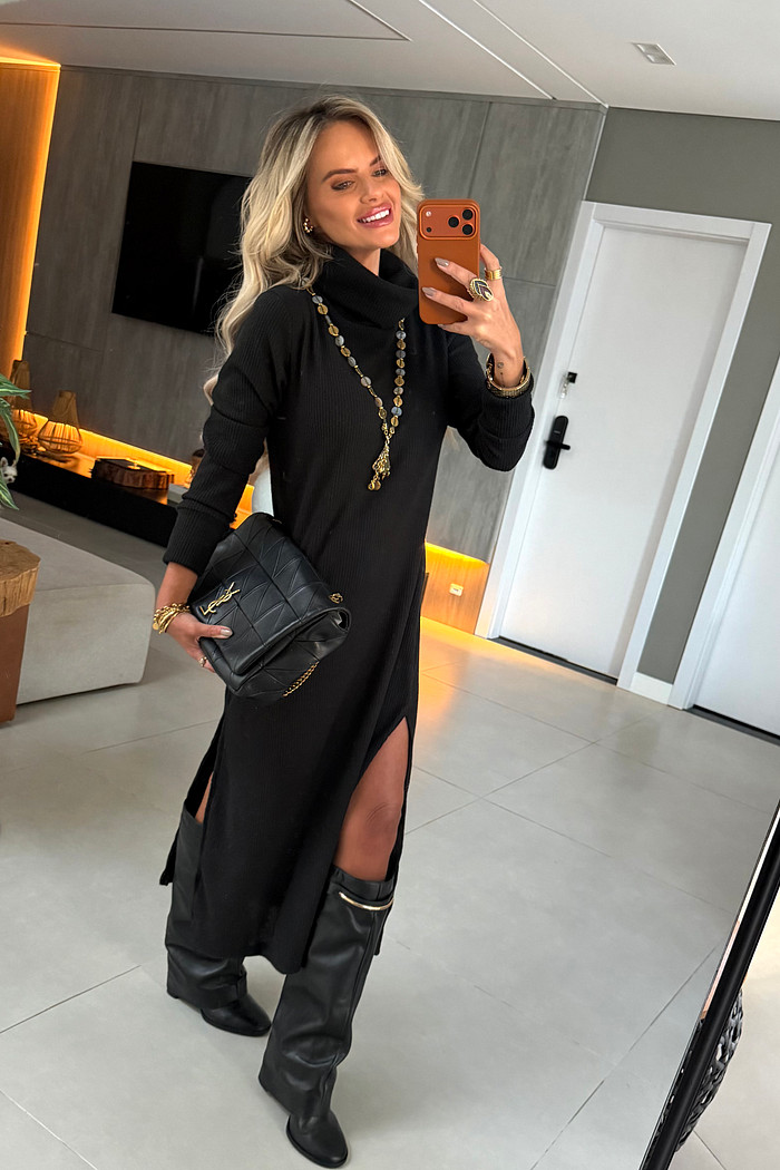 Vestido Midi Tricot Preto
