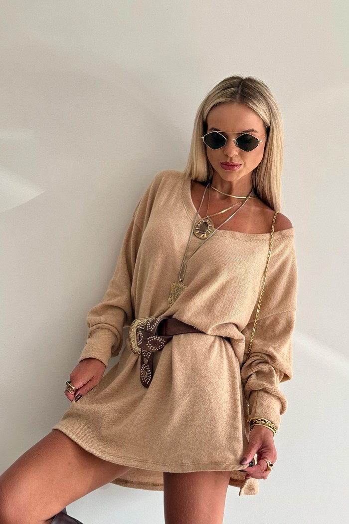 Vestido Tricot Amplo Aveia