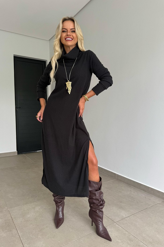 Vestido Midi Tricot Preto