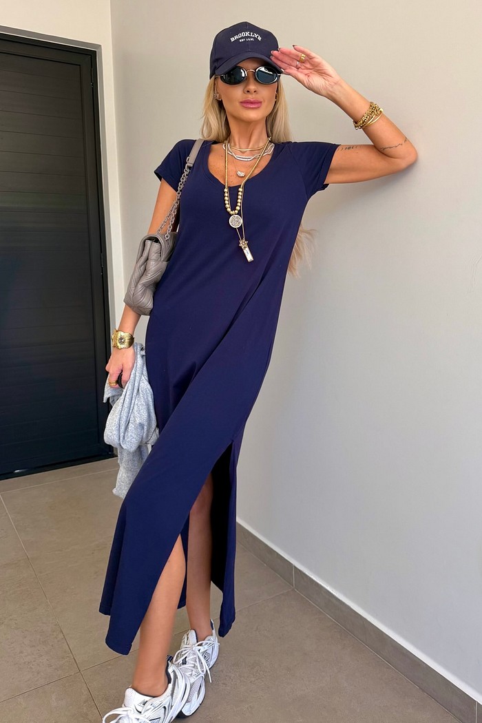 Vestido Midi V Azul Marinho