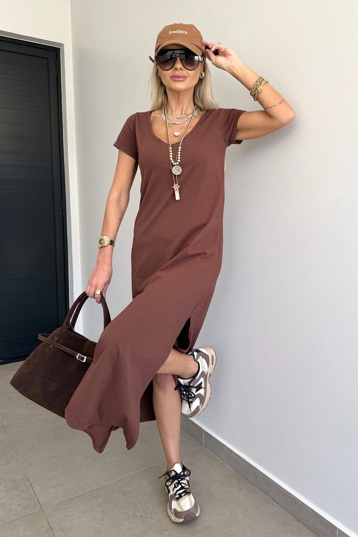Vestido Midi V Marrom