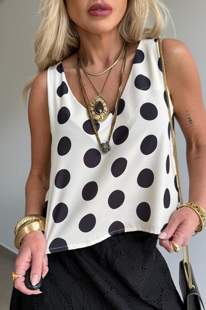 Blusa Regata Poá Off White