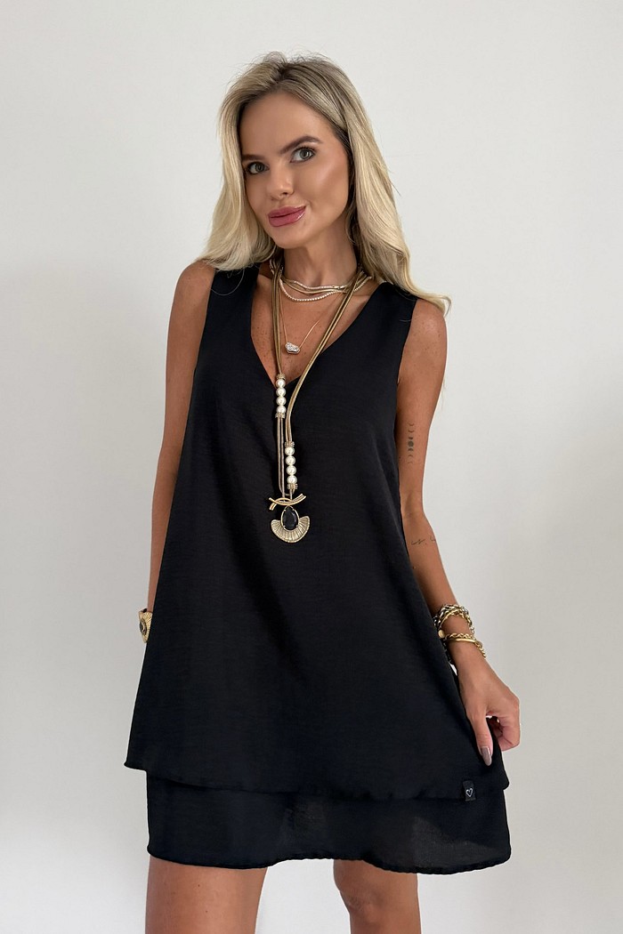 Vestido Curto Maya Sem Mangas Preto