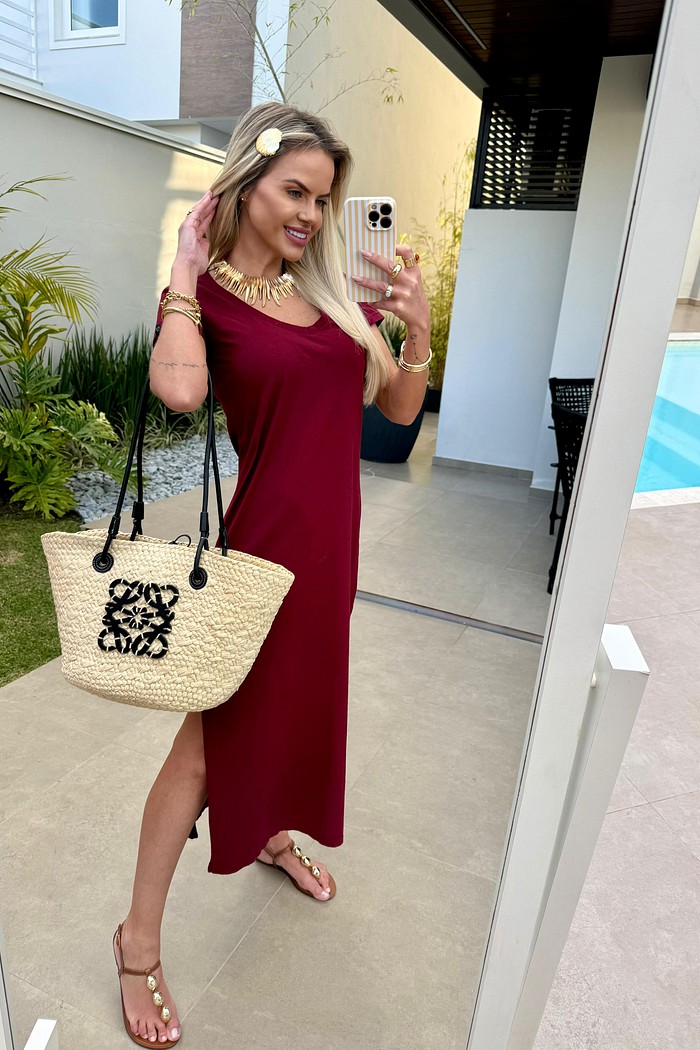 Vestido Midi V Cherry Lacquer