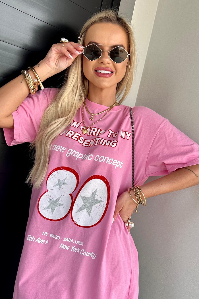 T-shirt Alongada Stars Rosa Baby