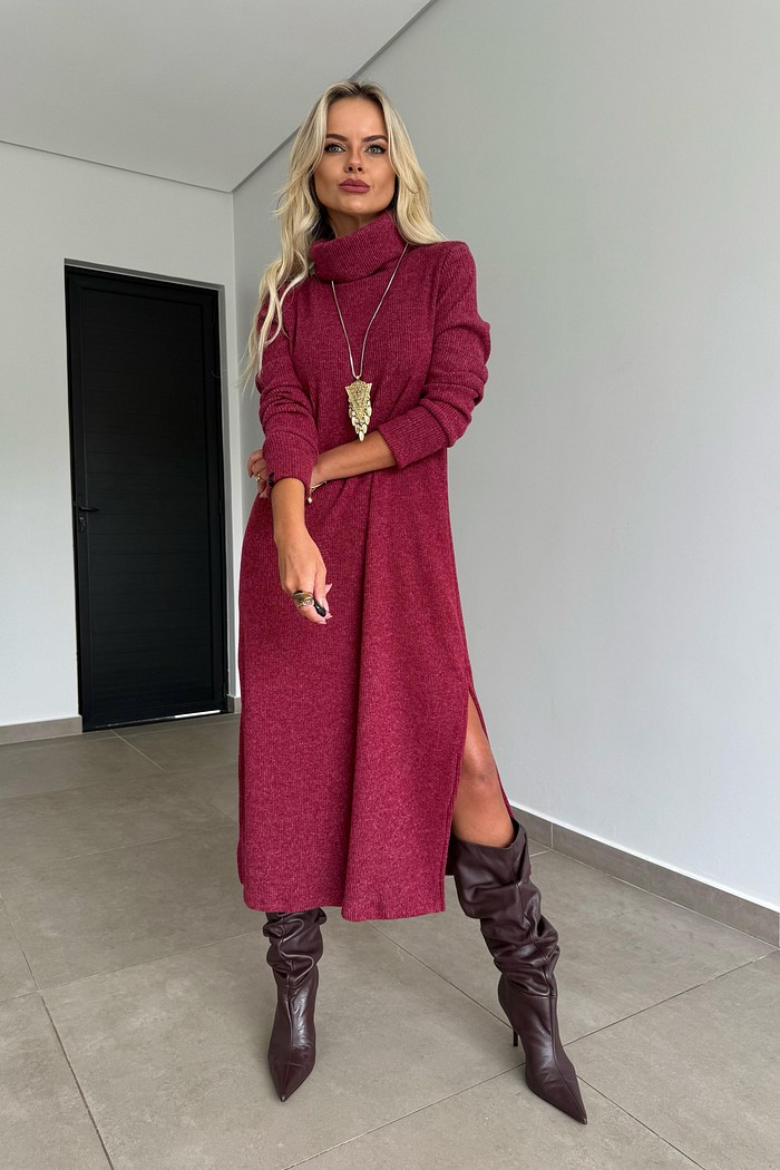 Vestido Midi Tricot Vinho