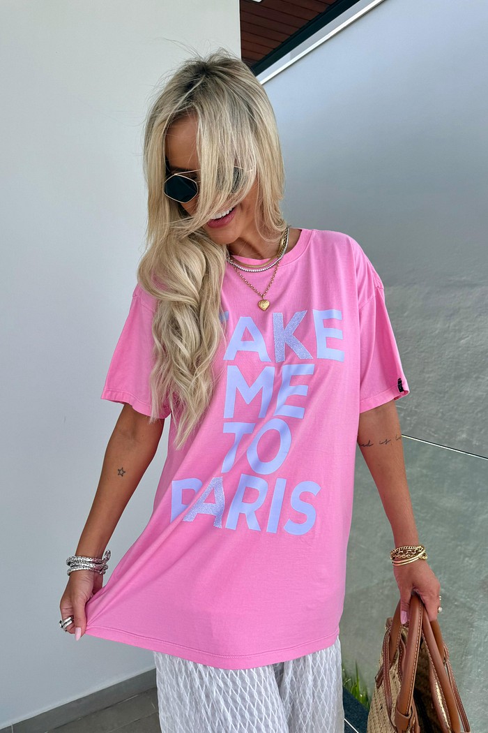 T-Shirt Alongada Take Me To Paris Rosa