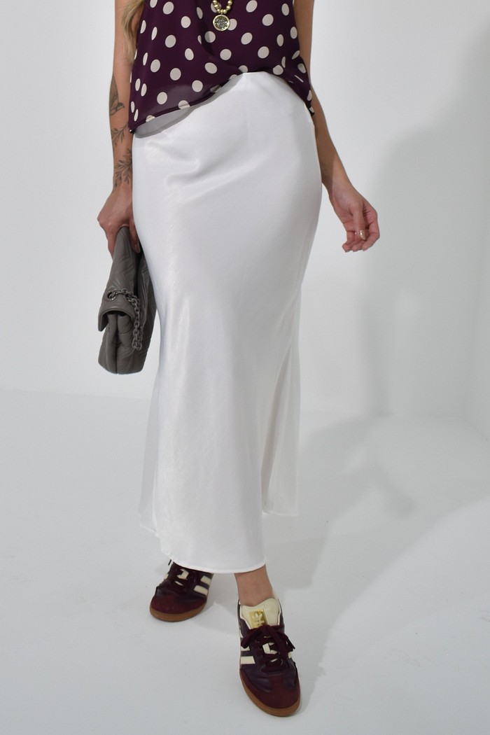 Saia Midi Cetim Cloe Off White