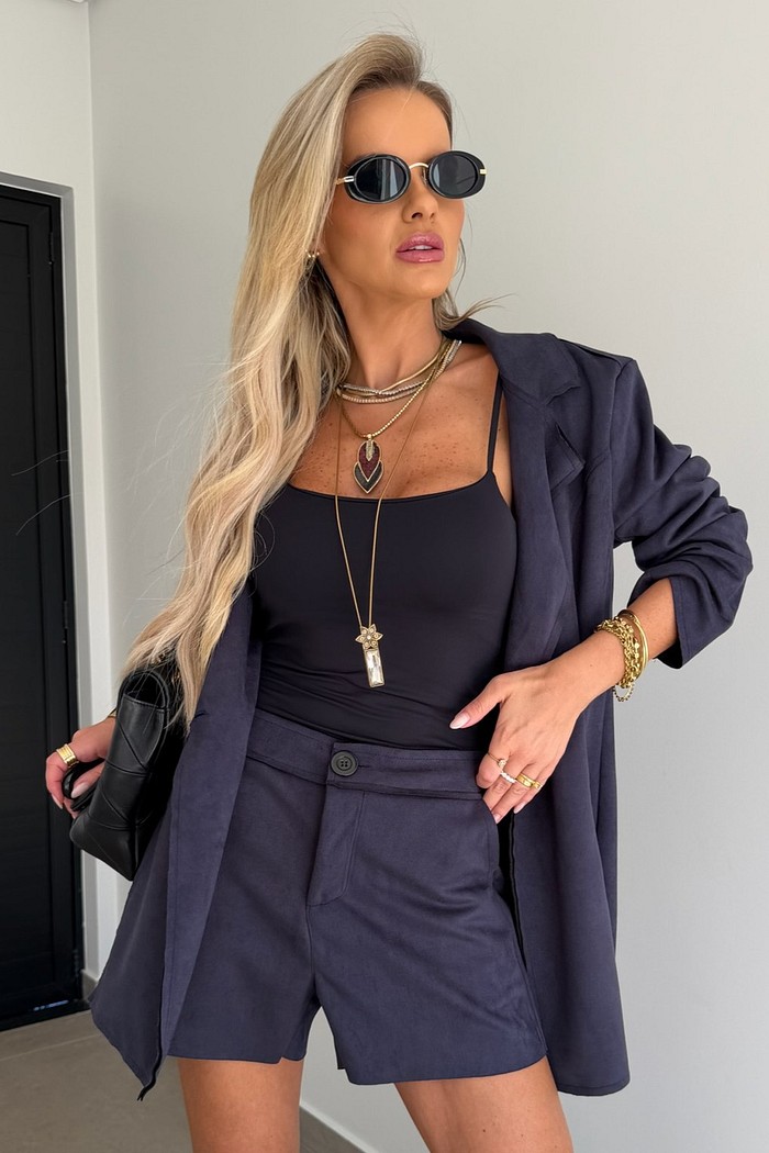 Shorts Suede Azul Marinho