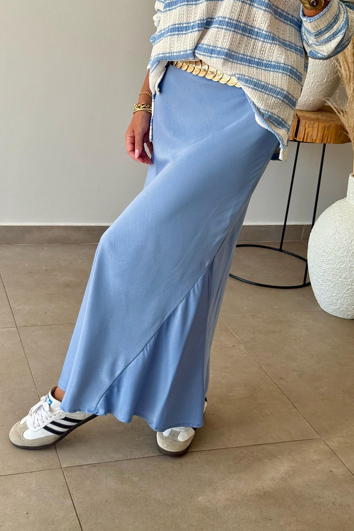 Saia Midi Cetim Cloe Blue Sky