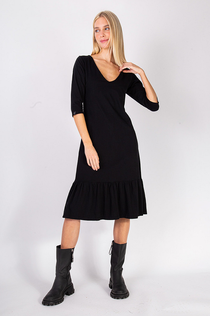 Vestido Midi Babado Preto