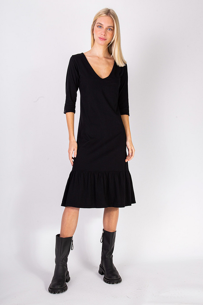 Vestido Midi Babado Preto