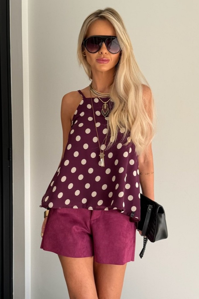 Blusa de Alças Chiffon Poá Bordô