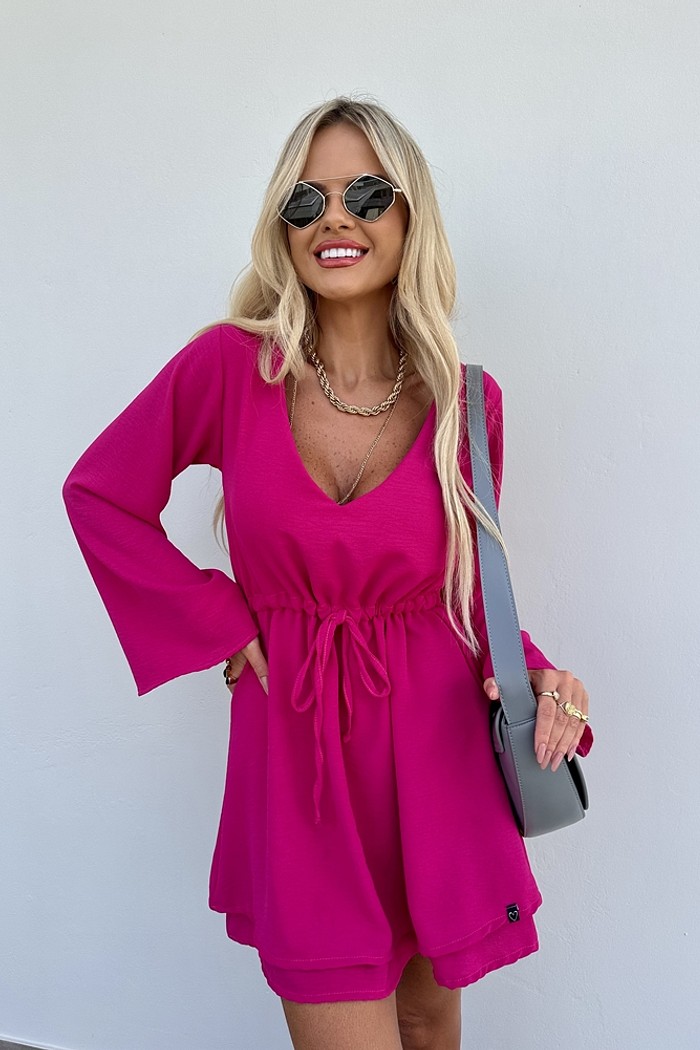 Vestido Gaby Manga Longa Framboesa