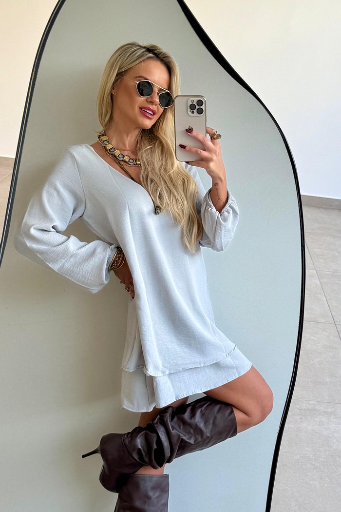 Vestido Duplo Maya Cinza Suave