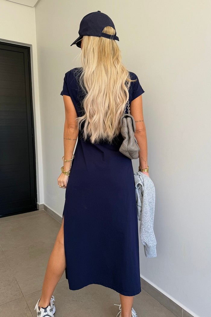 Vestido Midi V Azul Marinho