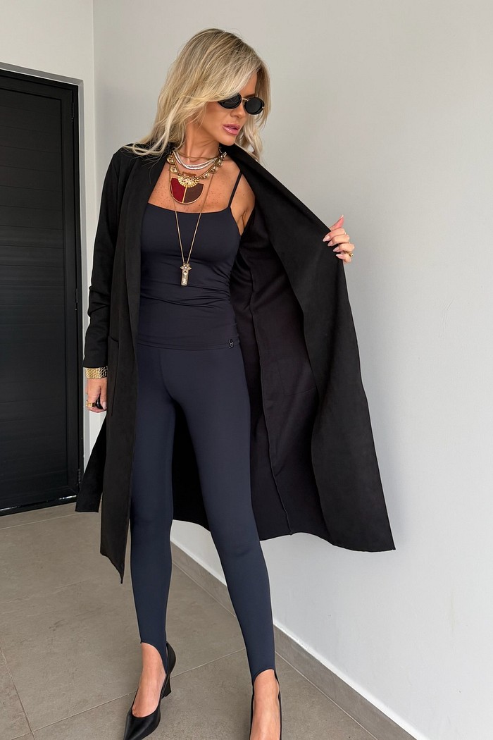 Casaco Longo Suede Preto