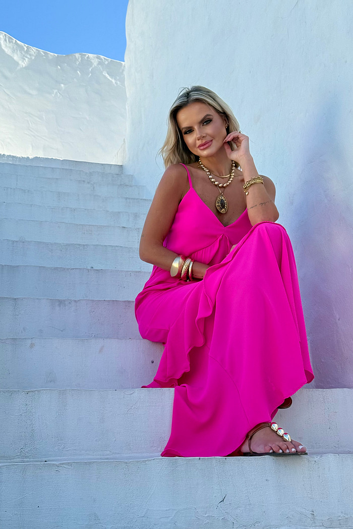 Vestido Longo Babados Mykonos Pink