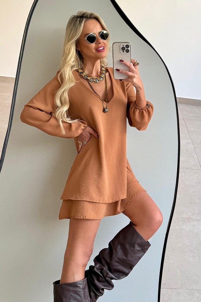 Vestido Duplo Maya Camel