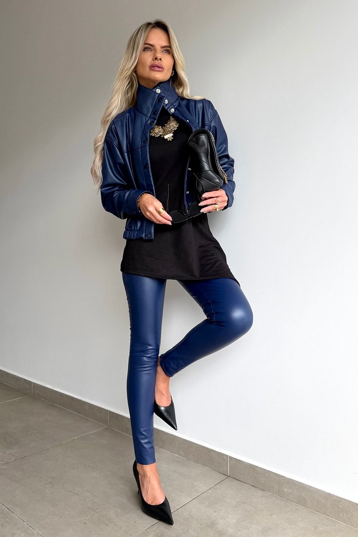 Calça Legging PU Peluciada Azul Marinho