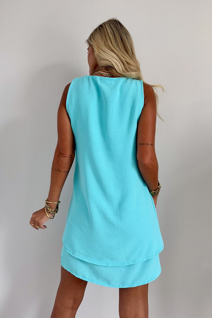 Vestido Curto Maya Sem Mangas Verde Acqua