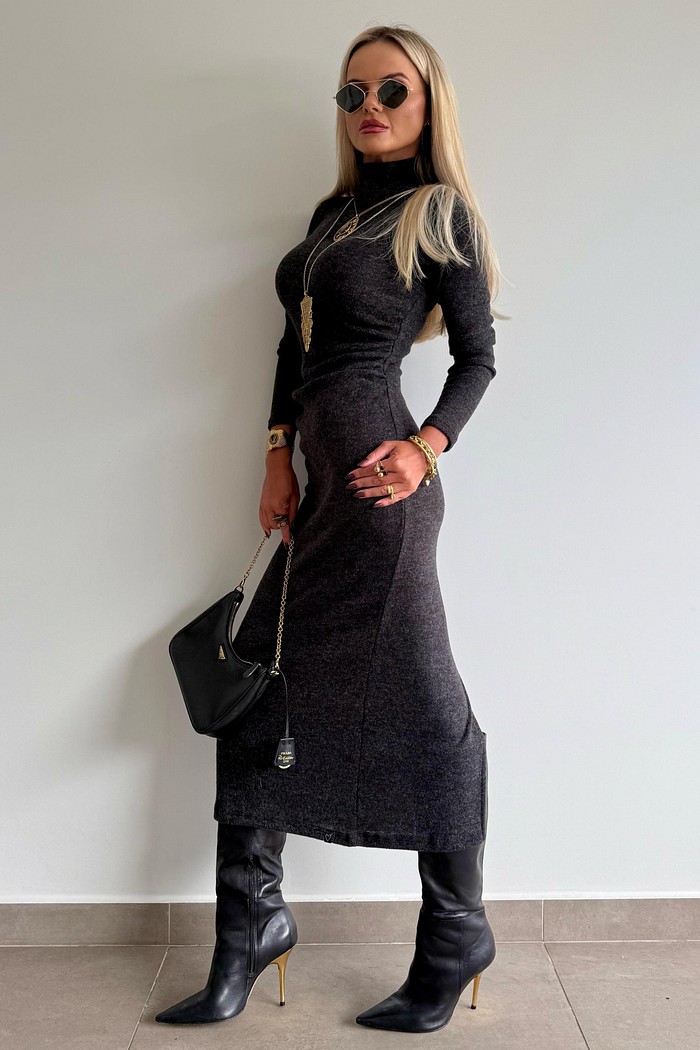 Vestido Midi Tricot Drapeado Preto