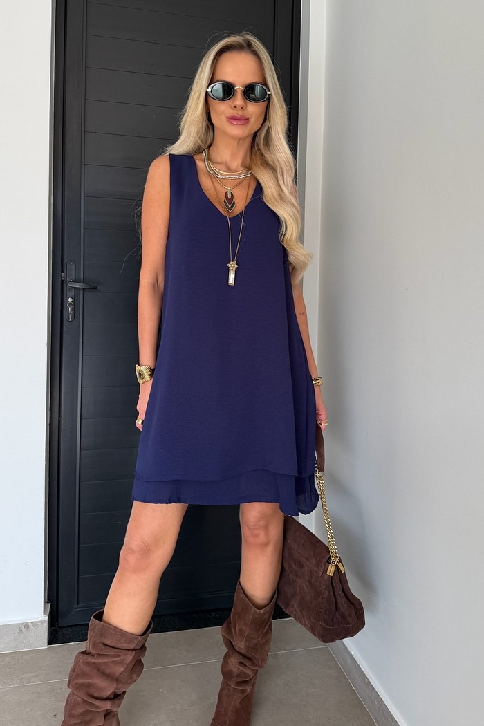 Vestido Maya Mais Comprido Azul Marinho